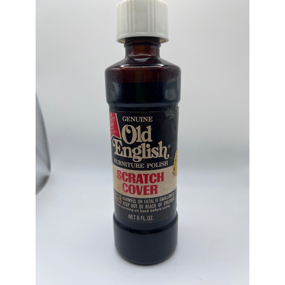 VTG Genuine Old English Scratch Cover 8OZ Glass Bottle 85% FULL Furniture Polish